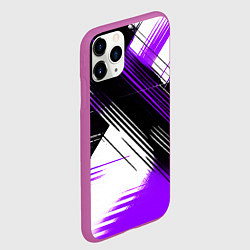 Чехол iPhone 11 Pro матовый Диагональные фиолетово-чёрные линии на белом фоне, цвет: 3D-фиолетовый — фото 2