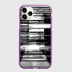 Чехол iPhone 11 Pro матовый Горизонтальные чёрные линии на бело-синем фоне, цвет: 3D-фиолетовый