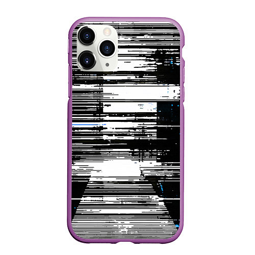 Чехол iPhone 11 Pro матовый Горизонтальные чёрные линии на бело-синем фоне / 3D-Фиолетовый – фото 1