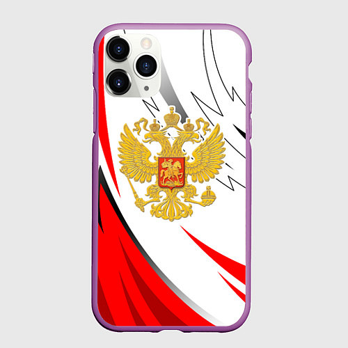 Чехол iPhone 11 Pro матовый Российский красный - герб / 3D-Фиолетовый – фото 1