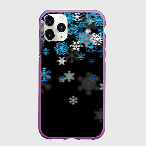 Чехол iPhone 11 Pro матовый Снежинки объемные / 3D-Фиолетовый – фото 1