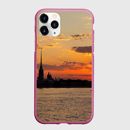 Чехол iPhone 11 Pro матовый Петропавловская крепость ранним утром / 3D-Малиновый – фото 1