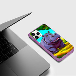 Чехол iPhone 11 Pro матовый Гиппопотамчик, цвет: 3D-фиолетовый — фото 2
