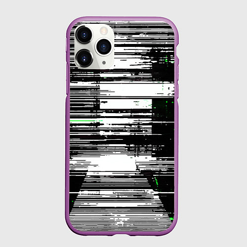 Чехол iPhone 11 Pro матовый Горизонтальные чёрные линии на бело-зелёном фоне / 3D-Фиолетовый – фото 1