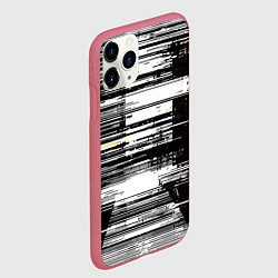 Чехол iPhone 11 Pro матовый Горизонтальные чёрные линии на бело-жёлтом фоне, цвет: 3D-малиновый — фото 2