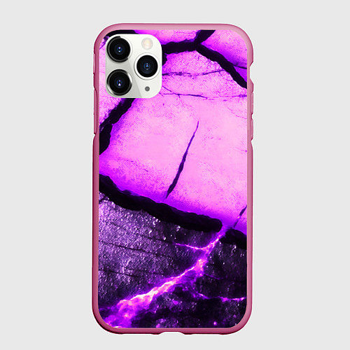 Чехол iPhone 11 Pro матовый Трещины на абстрактном фиолетовом фоне / 3D-Малиновый – фото 1