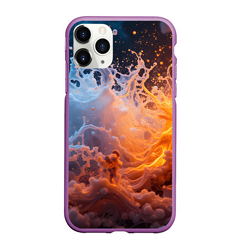 Чехол iPhone 11 Pro матовый Брызги воды и огня / 3D-Фиолетовый – фото 1