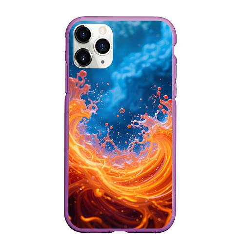 Чехол iPhone 11 Pro матовый Яркое пламя в воде / 3D-Фиолетовый – фото 1