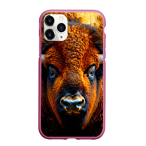 Чехол iPhone 11 Pro матовый Голова бизона / 3D-Малиновый – фото 1