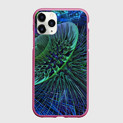 Чехол iPhone 11 Pro матовый Фрактальный узор шипы, цвет: 3D-малиновый