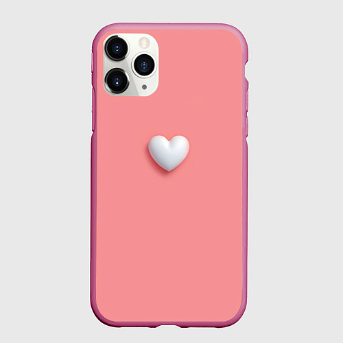 Чехол iPhone 11 Pro матовый Белое объемное сердце на розовом фоне / 3D-Малиновый – фото 1