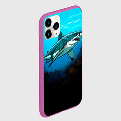 Чехол iPhone 11 Pro матовый Акула в синем море, цвет: 3D-фиолетовый — фото 2