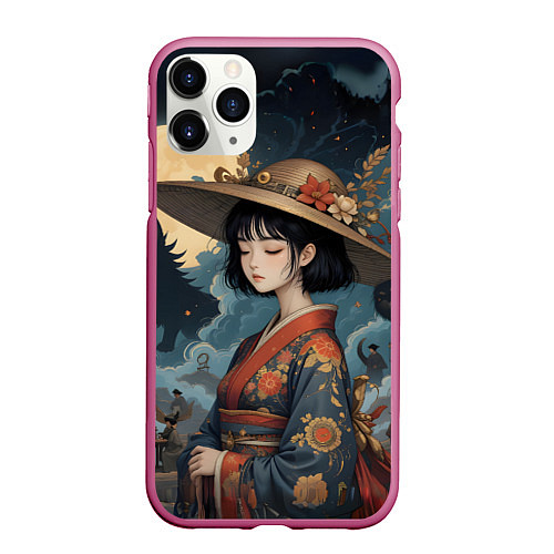 Чехол iPhone 11 Pro матовый Аниме таинственная шляпка / 3D-Малиновый – фото 1
