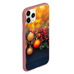 Чехол iPhone 11 Pro матовый Новогодние шары и рябина, цвет: 3D-малиновый — фото 2