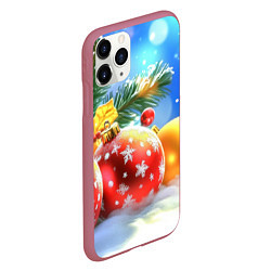 Чехол iPhone 11 Pro матовый Красные и желтые шары, цвет: 3D-малиновый — фото 2