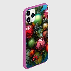 Чехол iPhone 11 Pro матовый Разноцветные новогодние шарики, цвет: 3D-фиолетовый — фото 2