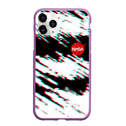 Чехол iPhone 11 Pro матовый Nasa glitch color, цвет: 3D-фиолетовый