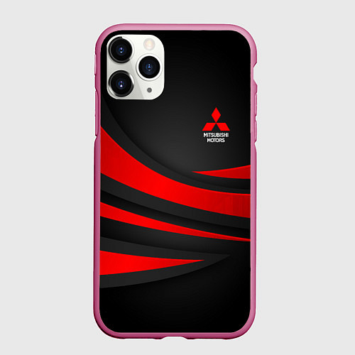 Чехол iPhone 11 Pro матовый Mitsubishi - красная волна / 3D-Малиновый – фото 1
