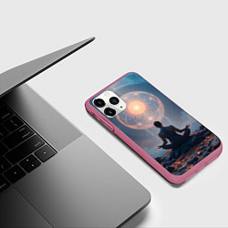 Чехол iPhone 11 Pro матовый Ночная медитация, цвет: 3D-малиновый — фото 2