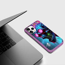 Чехол iPhone 11 Pro матовый Metallica - crazy skeleton with headphones, цвет: 3D-фиолетовый — фото 2