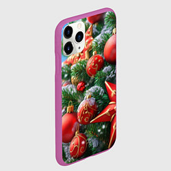 Чехол iPhone 11 Pro матовый Красные шары и звезда новогодняя, цвет: 3D-фиолетовый — фото 2