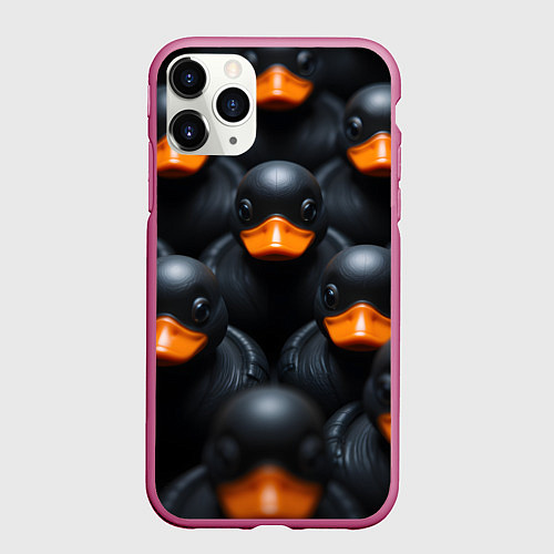 Чехол iPhone 11 Pro матовый Черные уточки / 3D-Малиновый – фото 1