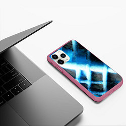 Чехол iPhone 11 Pro матовый Синяя сеть на чёрном фоне, цвет: 3D-малиновый — фото 2