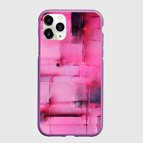 Чехол iPhone 11 Pro матовый Чёрные пятна на розовом фоне абстракция / 3D-Фиолетовый – фото 1