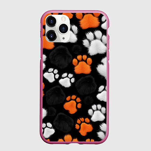 Чехол iPhone 11 Pro матовый Мохнатые лапки / 3D-Малиновый – фото 1