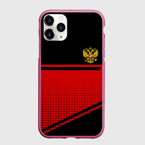 Чехол iPhone 11 Pro матовый Россия герб геометрия / 3D-Малиновый – фото 1