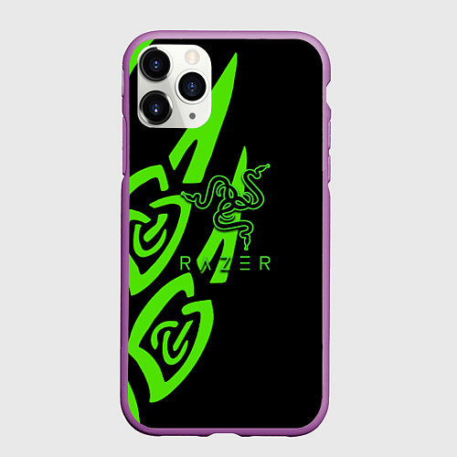 Чехол iPhone 11 Pro матовый Razer лого лес / 3D-Фиолетовый – фото 1