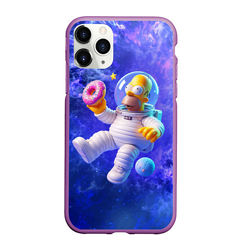 Чехол iPhone 11 Pro матовый Homer Simpson is a brave astronaut / 3D-Фиолетовый – фото 1