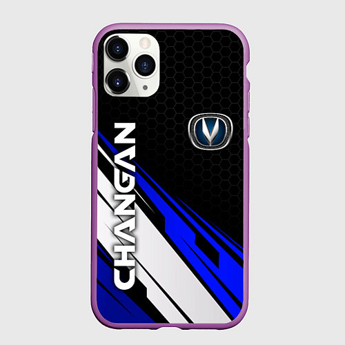 Чехол iPhone 11 Pro матовый Changan - синий спорт / 3D-Фиолетовый – фото 1