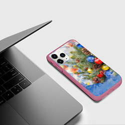 Чехол iPhone 11 Pro матовый Иллюстрация новогодний букет, цвет: 3D-малиновый — фото 2