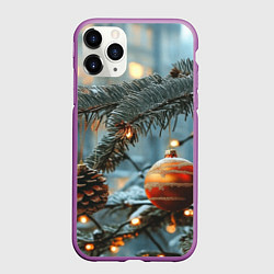 Чехол iPhone 11 Pro матовый Шишки и шар на елке, цвет: 3D-фиолетовый