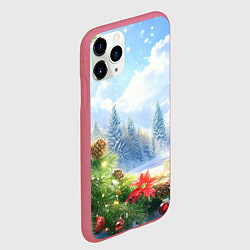 Чехол iPhone 11 Pro матовый Новогодний дневной пейзаж, цвет: 3D-малиновый — фото 2