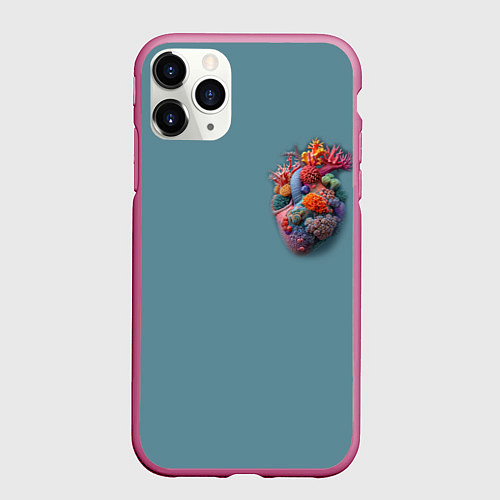 Чехол iPhone 11 Pro матовый Яркое сердце из кораллов в морском стиле / 3D-Малиновый – фото 1