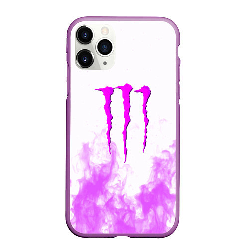 Чехол iPhone 11 Pro матовый Monster energy neon flame / 3D-Фиолетовый – фото 1