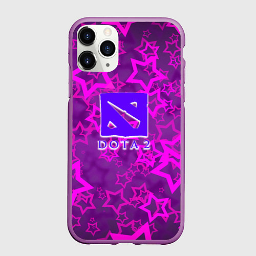 Чехол iPhone 11 Pro матовый Dota2 звёзды неон / 3D-Фиолетовый – фото 1