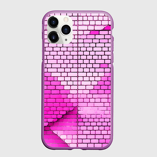Чехол iPhone 11 Pro матовый Розовые кирпичики / 3D-Фиолетовый – фото 1