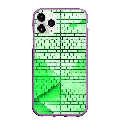 Чехол iPhone 11 Pro матовый Зелёные кирпичики / 3D-Фиолетовый – фото 1