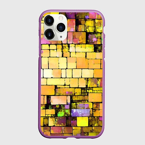 Чехол iPhone 11 Pro матовый Жёлтые кирпичики / 3D-Фиолетовый – фото 1