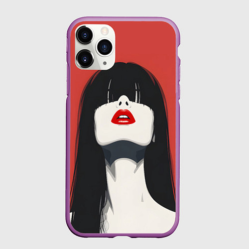 Чехол iPhone 11 Pro матовый Девушка на красном фоне / 3D-Фиолетовый – фото 1
