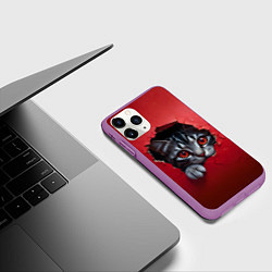 Чехол iPhone 11 Pro матовый Выглядывающий котик, цвет: 3D-фиолетовый — фото 2