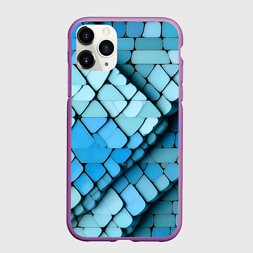 Чехол iPhone 11 Pro матовый Синие рельефные плитки / 3D-Фиолетовый – фото 1