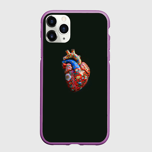 Чехол iPhone 11 Pro матовый Керамическое сердце с росписью / 3D-Фиолетовый – фото 1