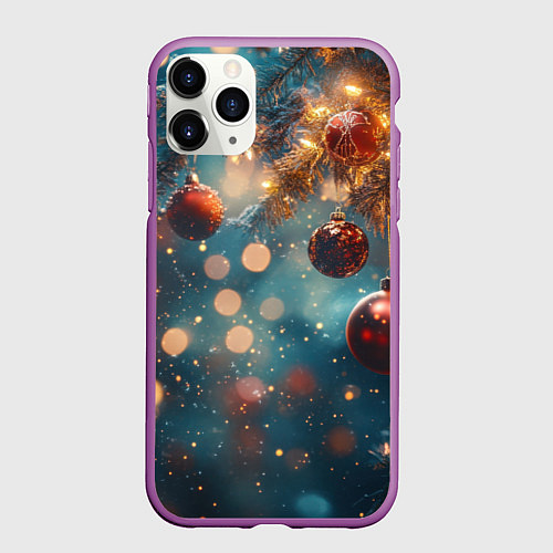 Чехол iPhone 11 Pro матовый Новый год боке стиль / 3D-Фиолетовый – фото 1