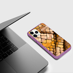 Чехол iPhone 11 Pro матовый Жёлтые рельефные плитки, цвет: 3D-фиолетовый — фото 2