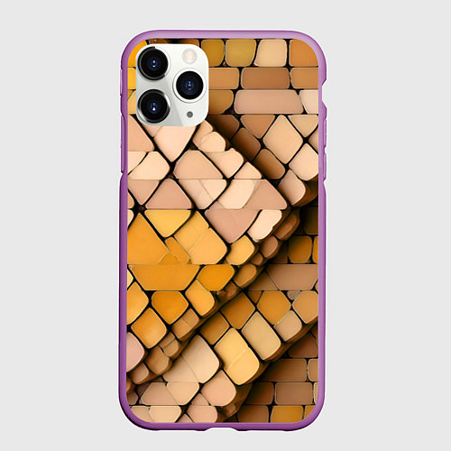 Чехол iPhone 11 Pro матовый Жёлтые рельефные плитки / 3D-Фиолетовый – фото 1