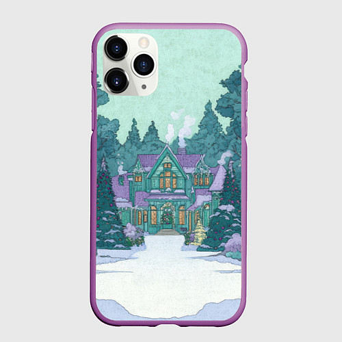 Чехол iPhone 11 Pro матовый Новый год - двор / 3D-Фиолетовый – фото 1